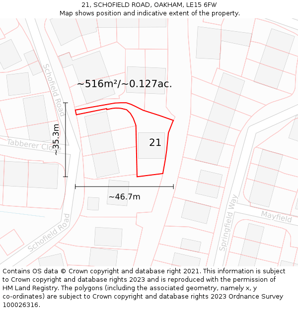 21, SCHOFIELD ROAD, OAKHAM, LE15 6FW: Plot and title map