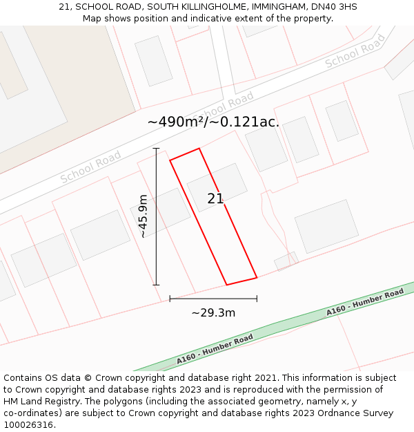 21, SCHOOL ROAD, SOUTH KILLINGHOLME, IMMINGHAM, DN40 3HS: Plot and title map