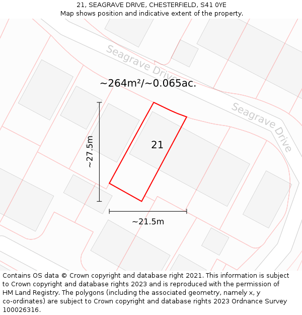 21, SEAGRAVE DRIVE, CHESTERFIELD, S41 0YE: Plot and title map