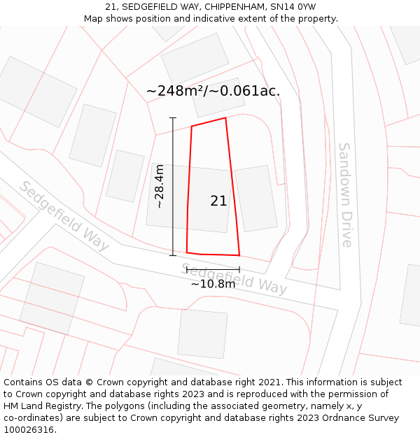 21, SEDGEFIELD WAY, CHIPPENHAM, SN14 0YW: Plot and title map