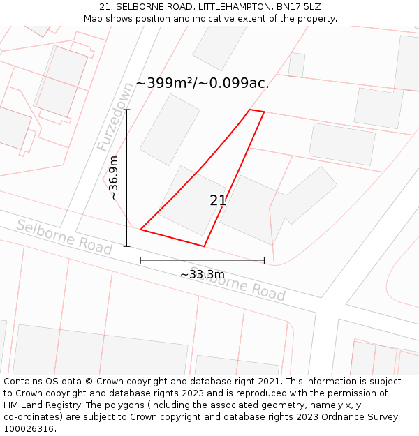 21, SELBORNE ROAD, LITTLEHAMPTON, BN17 5LZ: Plot and title map