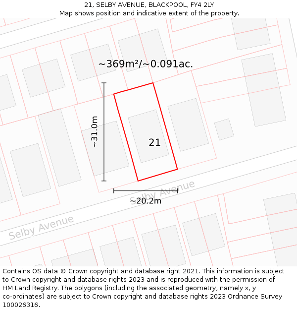 21, SELBY AVENUE, BLACKPOOL, FY4 2LY: Plot and title map