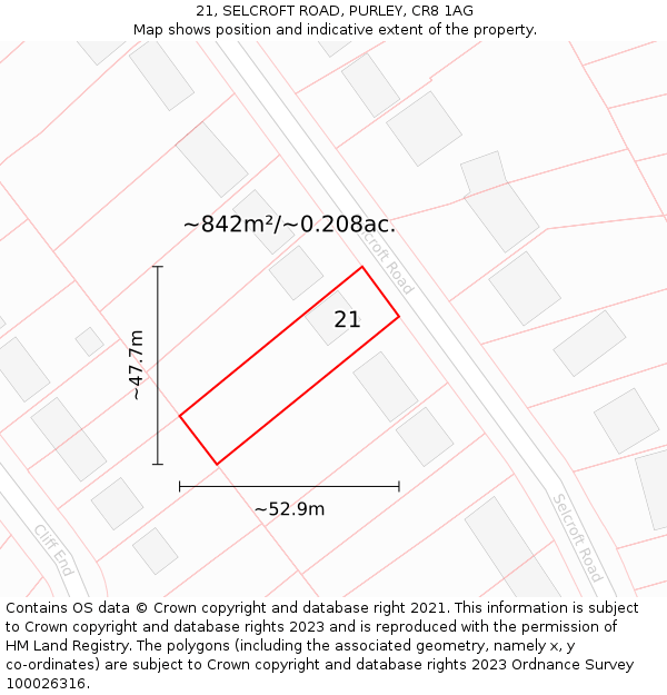 21, SELCROFT ROAD, PURLEY, CR8 1AG: Plot and title map