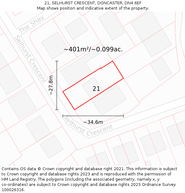 21, SELHURST CRESCENT, DONCASTER, DN4 6EF: Plot and title map