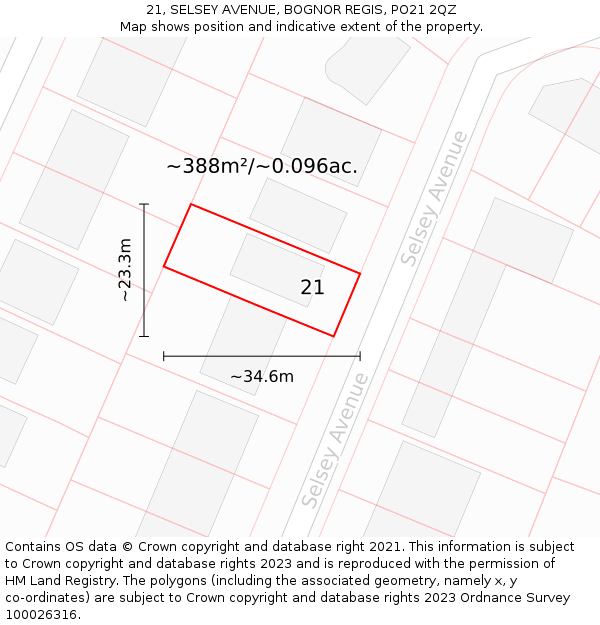 21, SELSEY AVENUE, BOGNOR REGIS, PO21 2QZ: Plot and title map