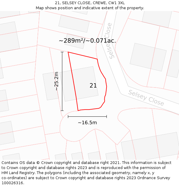 21, SELSEY CLOSE, CREWE, CW1 3XL: Plot and title map