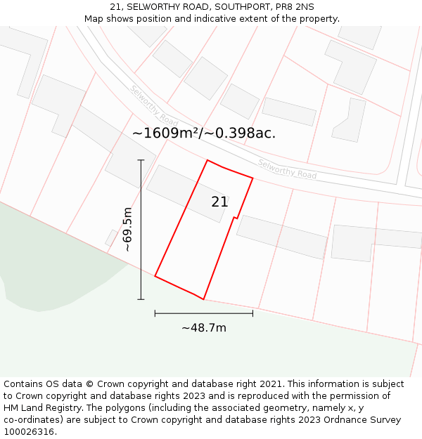 21, SELWORTHY ROAD, SOUTHPORT, PR8 2NS: Plot and title map