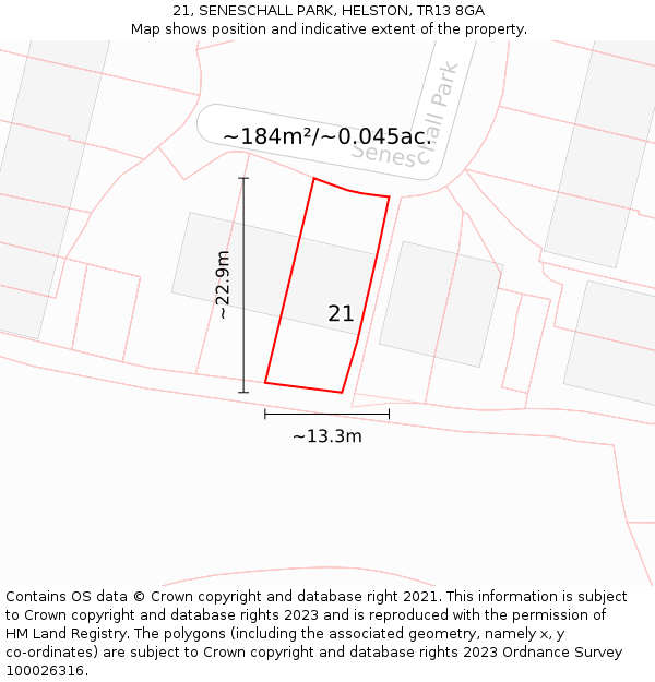 21, SENESCHALL PARK, HELSTON, TR13 8GA: Plot and title map