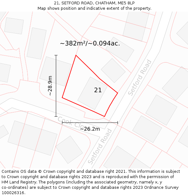 21, SETFORD ROAD, CHATHAM, ME5 8LP: Plot and title map