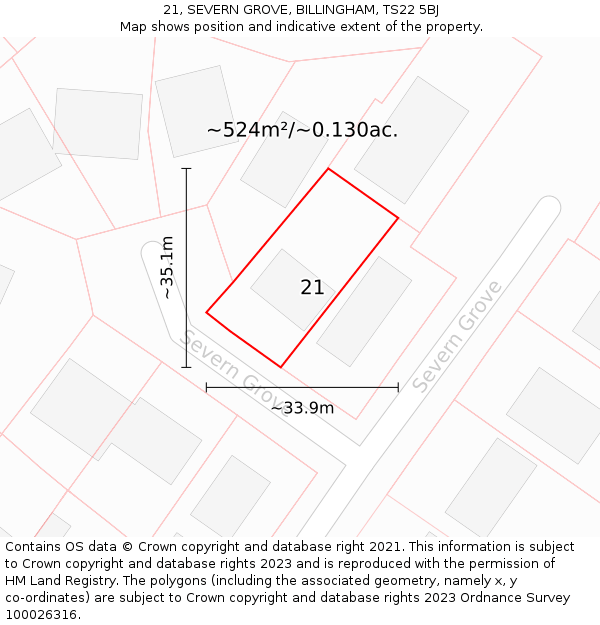 21, SEVERN GROVE, BILLINGHAM, TS22 5BJ: Plot and title map