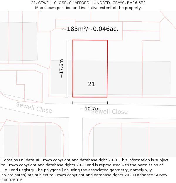 21, SEWELL CLOSE, CHAFFORD HUNDRED, GRAYS, RM16 6BF: Plot and title map