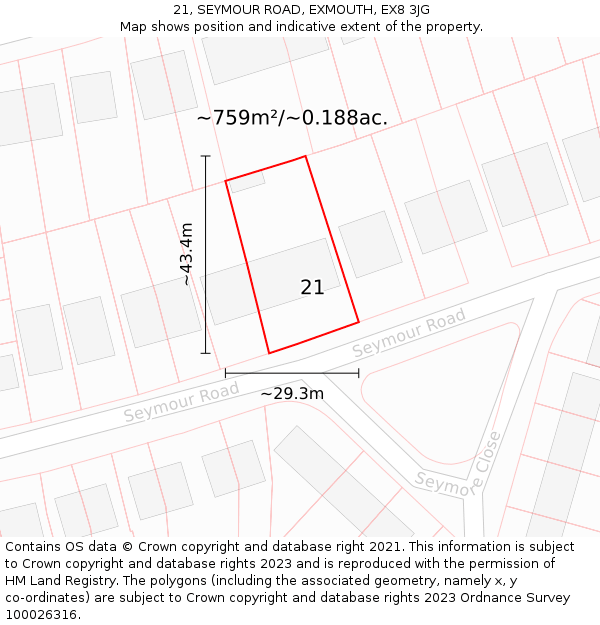 21, SEYMOUR ROAD, EXMOUTH, EX8 3JG: Plot and title map