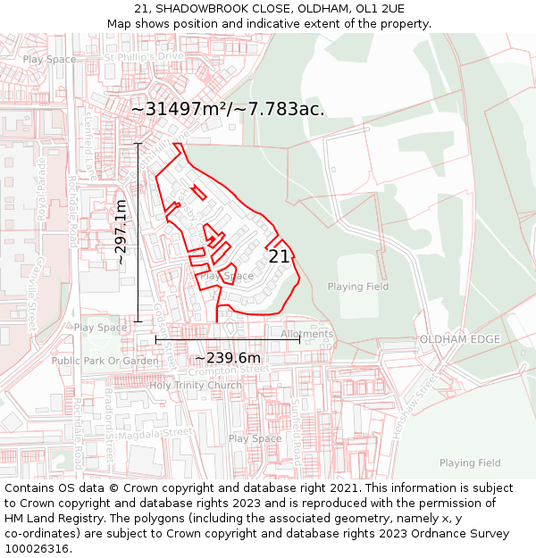 21, SHADOWBROOK CLOSE, OLDHAM, OL1 2UE: Plot and title map