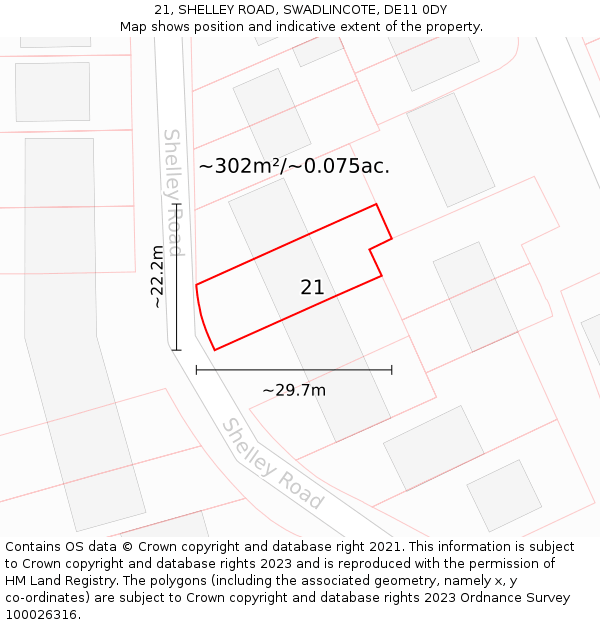 21, SHELLEY ROAD, SWADLINCOTE, DE11 0DY: Plot and title map