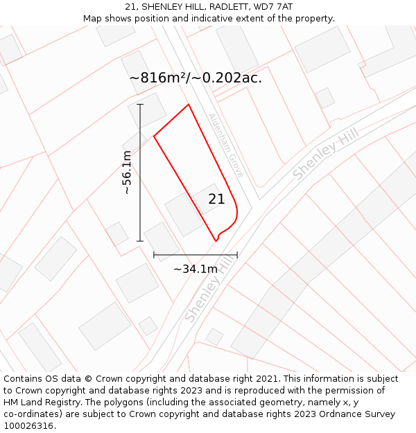 21, SHENLEY HILL, RADLETT, WD7 7AT: Plot and title map