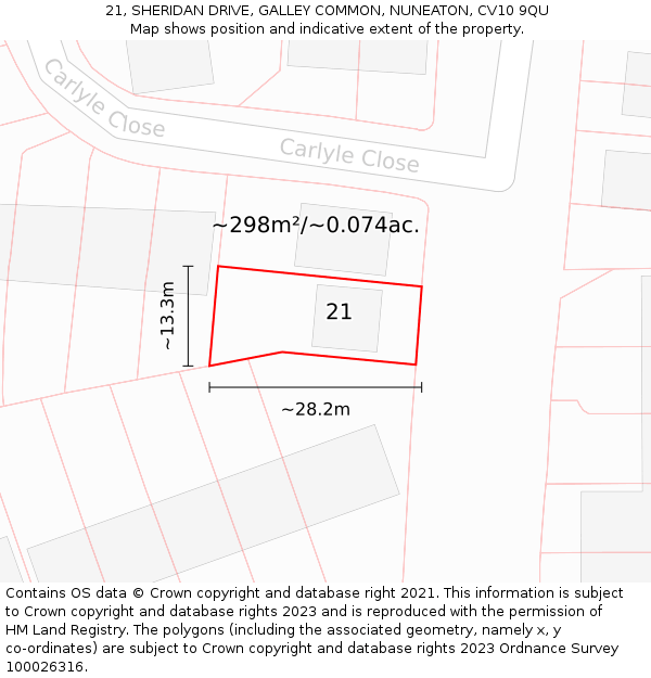 21, SHERIDAN DRIVE, GALLEY COMMON, NUNEATON, CV10 9QU: Plot and title map