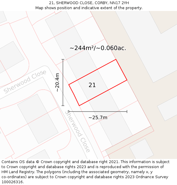 21, SHERWOOD CLOSE, CORBY, NN17 2YH: Plot and title map