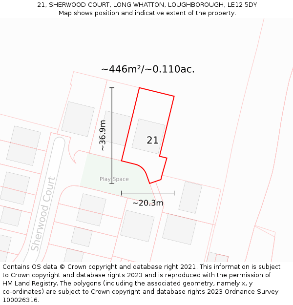 21, SHERWOOD COURT, LONG WHATTON, LOUGHBOROUGH, LE12 5DY: Plot and title map