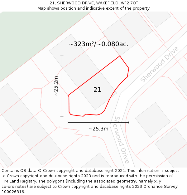 21, SHERWOOD DRIVE, WAKEFIELD, WF2 7QT: Plot and title map