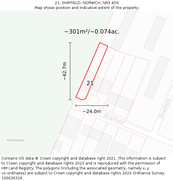 21, SHIPFIELD, NORWICH, NR3 4DX: Plot and title map