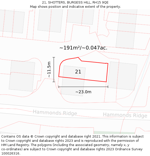 21, SHOTTERS, BURGESS HILL, RH15 9QE: Plot and title map