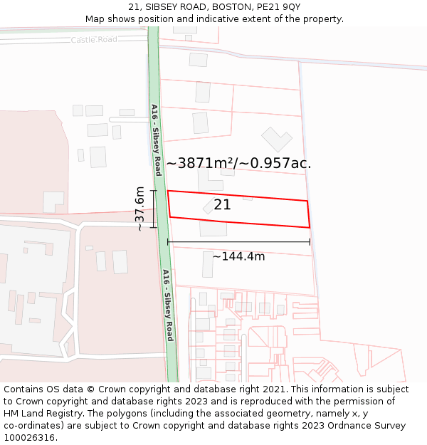 21, SIBSEY ROAD, BOSTON, PE21 9QY: Plot and title map