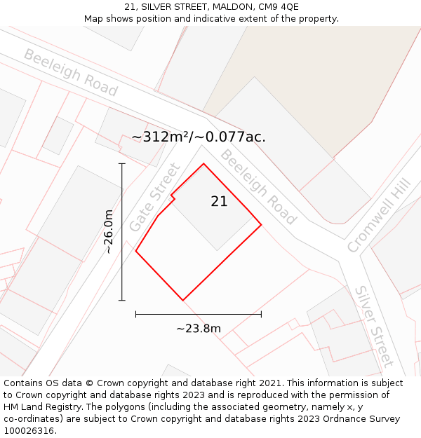 21, SILVER STREET, MALDON, CM9 4QE: Plot and title map