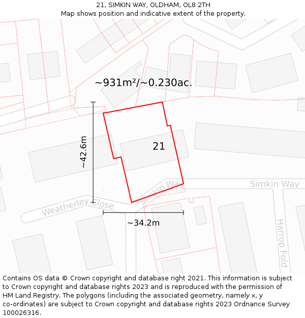 21, SIMKIN WAY, OLDHAM, OL8 2TH: Plot and title map