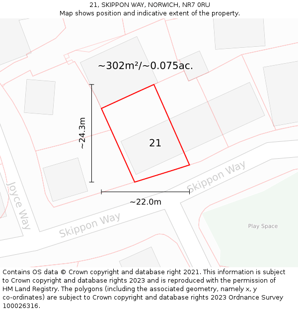 21, SKIPPON WAY, NORWICH, NR7 0RU: Plot and title map