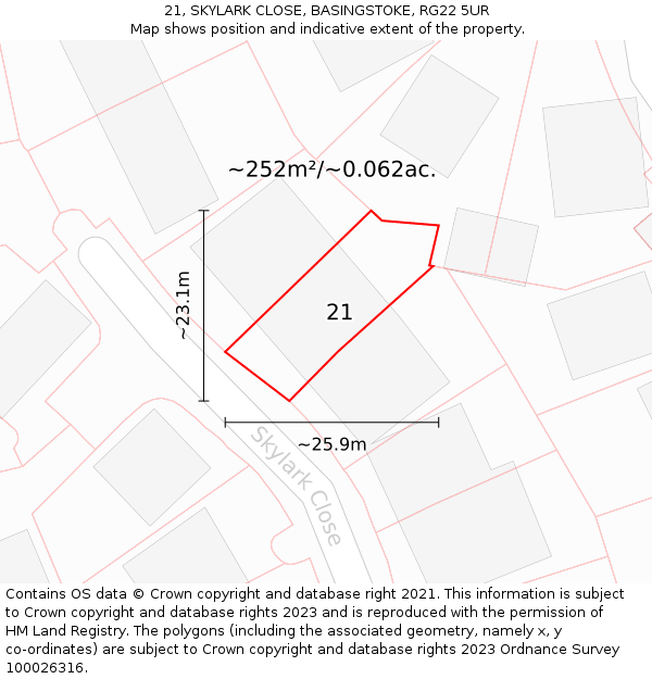 21, SKYLARK CLOSE, BASINGSTOKE, RG22 5UR: Plot and title map