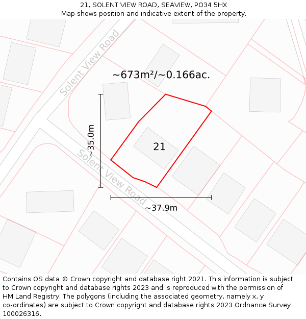 21, SOLENT VIEW ROAD, SEAVIEW, PO34 5HX: Plot and title map