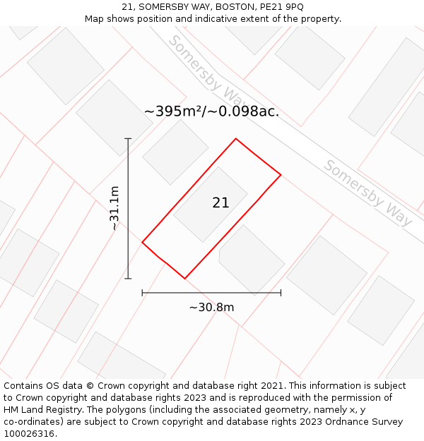 21, SOMERSBY WAY, BOSTON, PE21 9PQ: Plot and title map