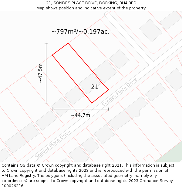 21, SONDES PLACE DRIVE, DORKING, RH4 3ED: Plot and title map