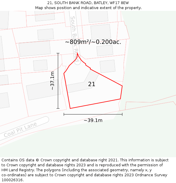 21, SOUTH BANK ROAD, BATLEY, WF17 8EW: Plot and title map