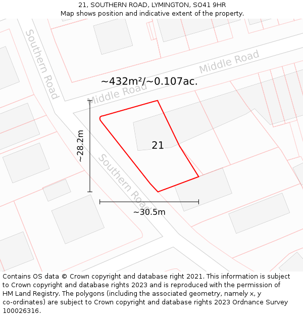 21, SOUTHERN ROAD, LYMINGTON, SO41 9HR: Plot and title map