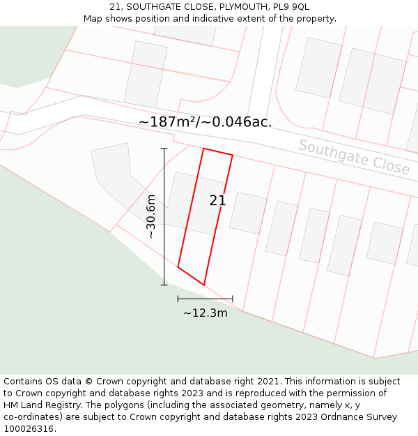 21, SOUTHGATE CLOSE, PLYMOUTH, PL9 9QL: Plot and title map