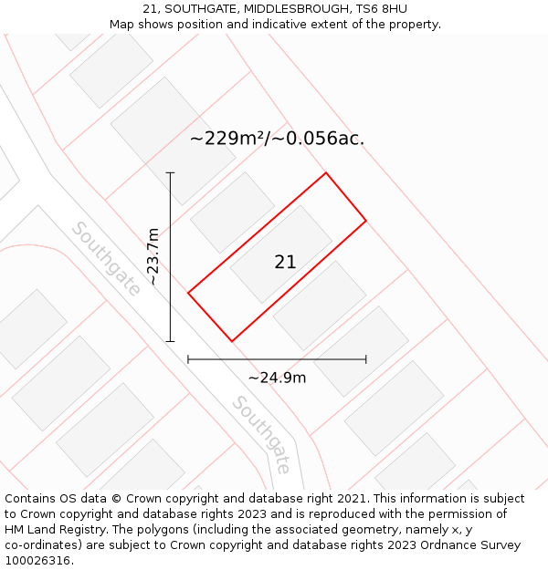 21, SOUTHGATE, MIDDLESBROUGH, TS6 8HU: Plot and title map