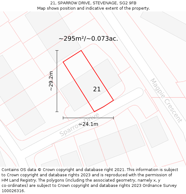 21, SPARROW DRIVE, STEVENAGE, SG2 9FB: Plot and title map