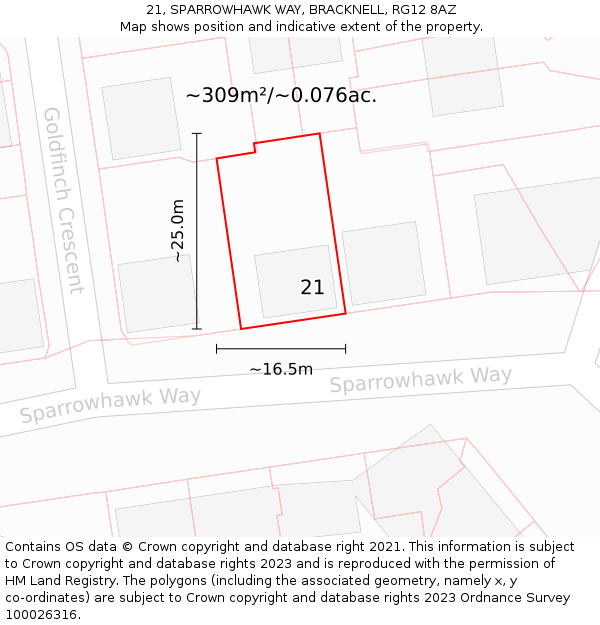 21, SPARROWHAWK WAY, BRACKNELL, RG12 8AZ: Plot and title map