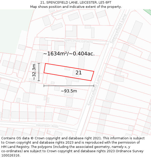 21, SPENCEFIELD LANE, LEICESTER, LE5 6PT: Plot and title map
