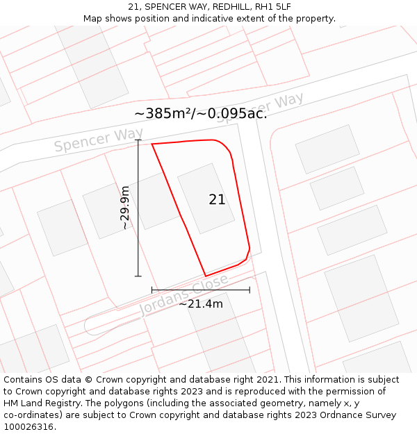 21, SPENCER WAY, REDHILL, RH1 5LF: Plot and title map