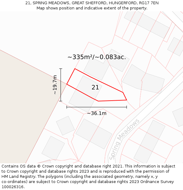 21, SPRING MEADOWS, GREAT SHEFFORD, HUNGERFORD, RG17 7EN: Plot and title map