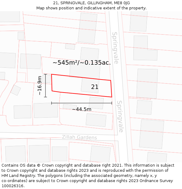 21, SPRINGVALE, GILLINGHAM, ME8 0JG: Plot and title map