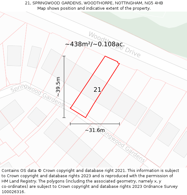 21, SPRINGWOOD GARDENS, WOODTHORPE, NOTTINGHAM, NG5 4HB: Plot and title map