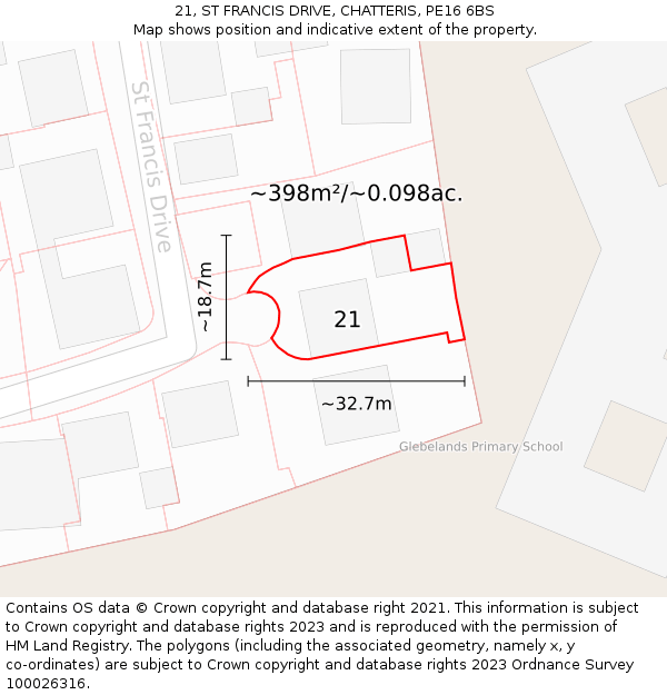 21, ST FRANCIS DRIVE, CHATTERIS, PE16 6BS: Plot and title map