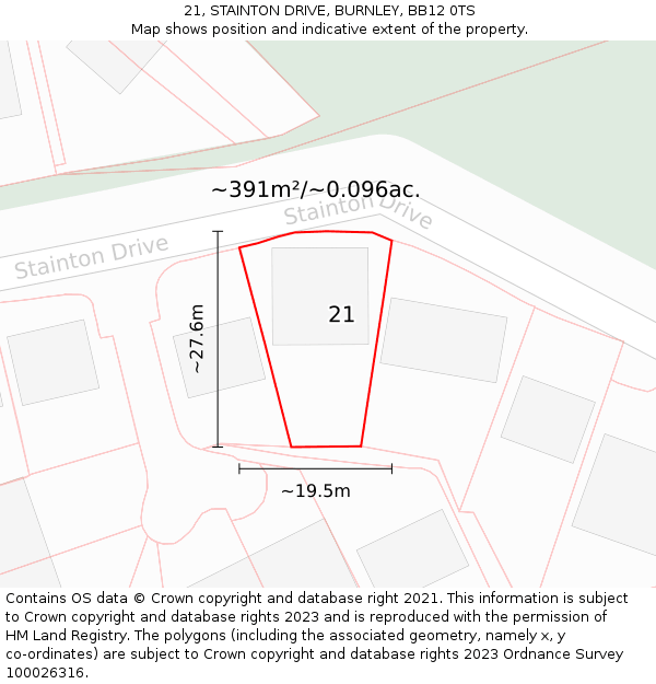 21, STAINTON DRIVE, BURNLEY, BB12 0TS: Plot and title map