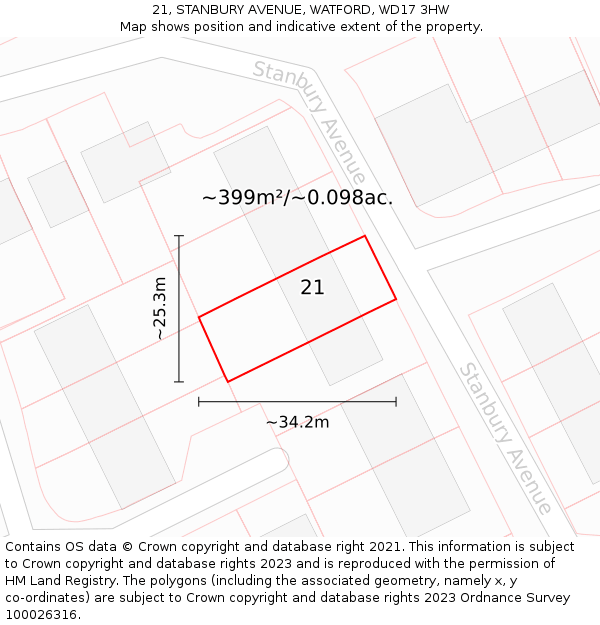 21, STANBURY AVENUE, WATFORD, WD17 3HW: Plot and title map