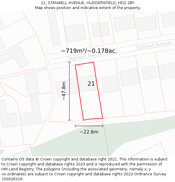 21, STANWELL AVENUE, HUDDERSFIELD, HD2 2BY: Plot and title map