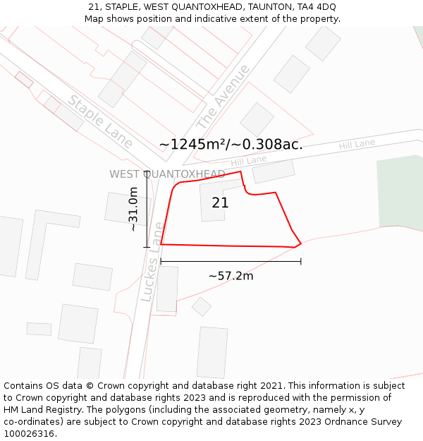 21, STAPLE, WEST QUANTOXHEAD, TAUNTON, TA4 4DQ: Plot and title map