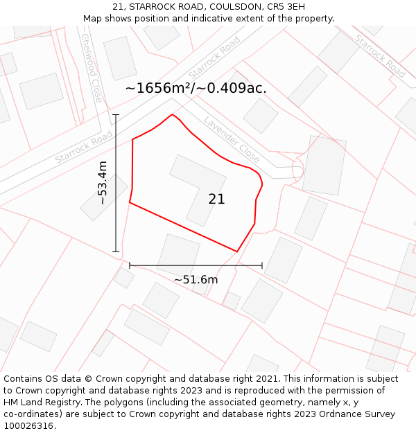 21, STARROCK ROAD, COULSDON, CR5 3EH: Plot and title map